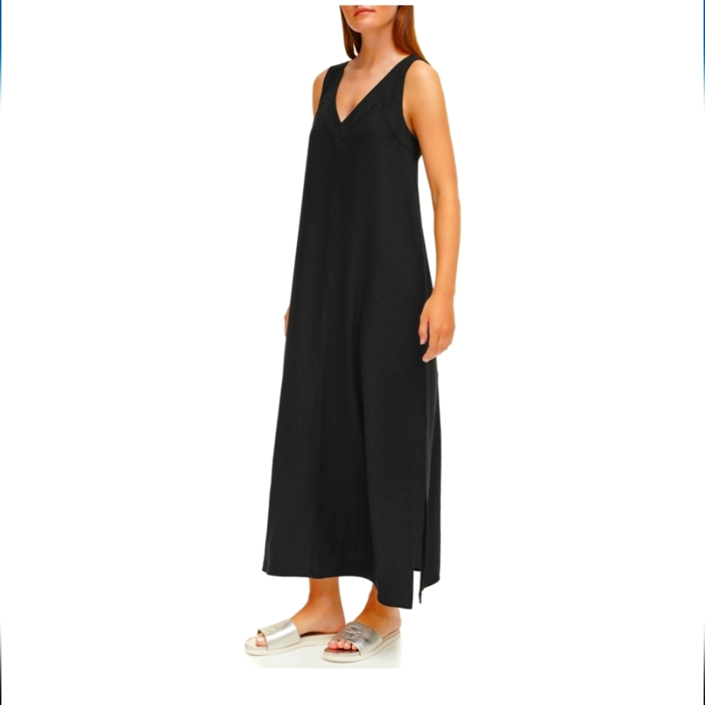 DKNY Black Linen Sleeveless Maxi Dress
